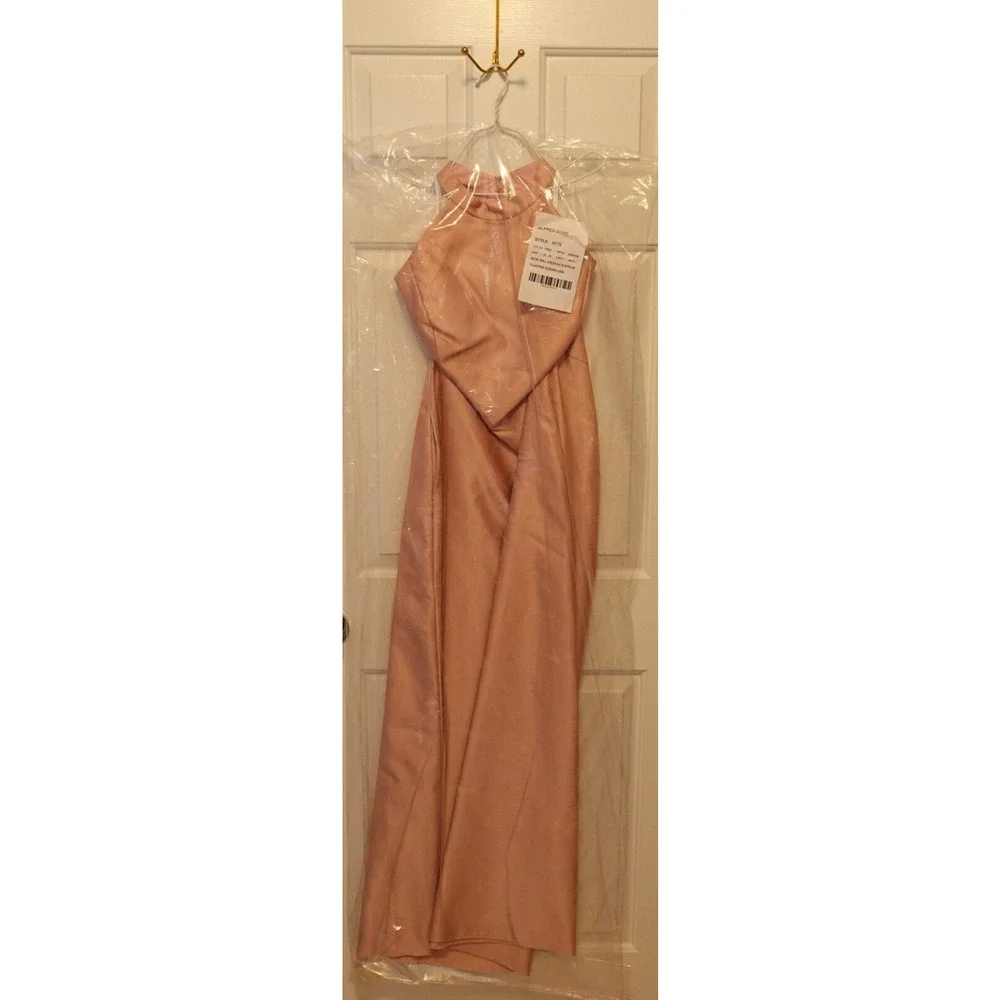 Alfred Sung D772 Sz 18 High Neck Cutout Satin Twill Dress Toasted Sugar Pink New